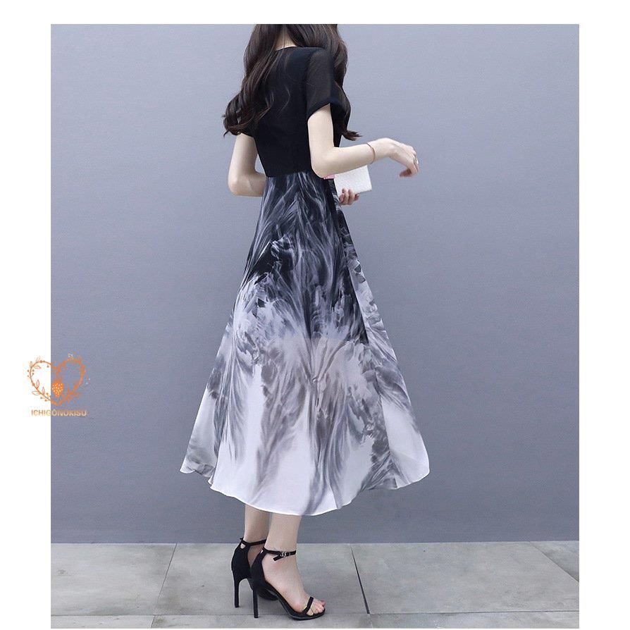 半袖ワンピース シフォンスカート