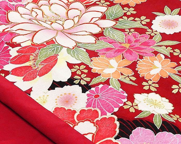 作家物 振袖 裄66.5 花柄の素敵な染め 着物 正絹 T-4591 kimono-hojo_a1032-7