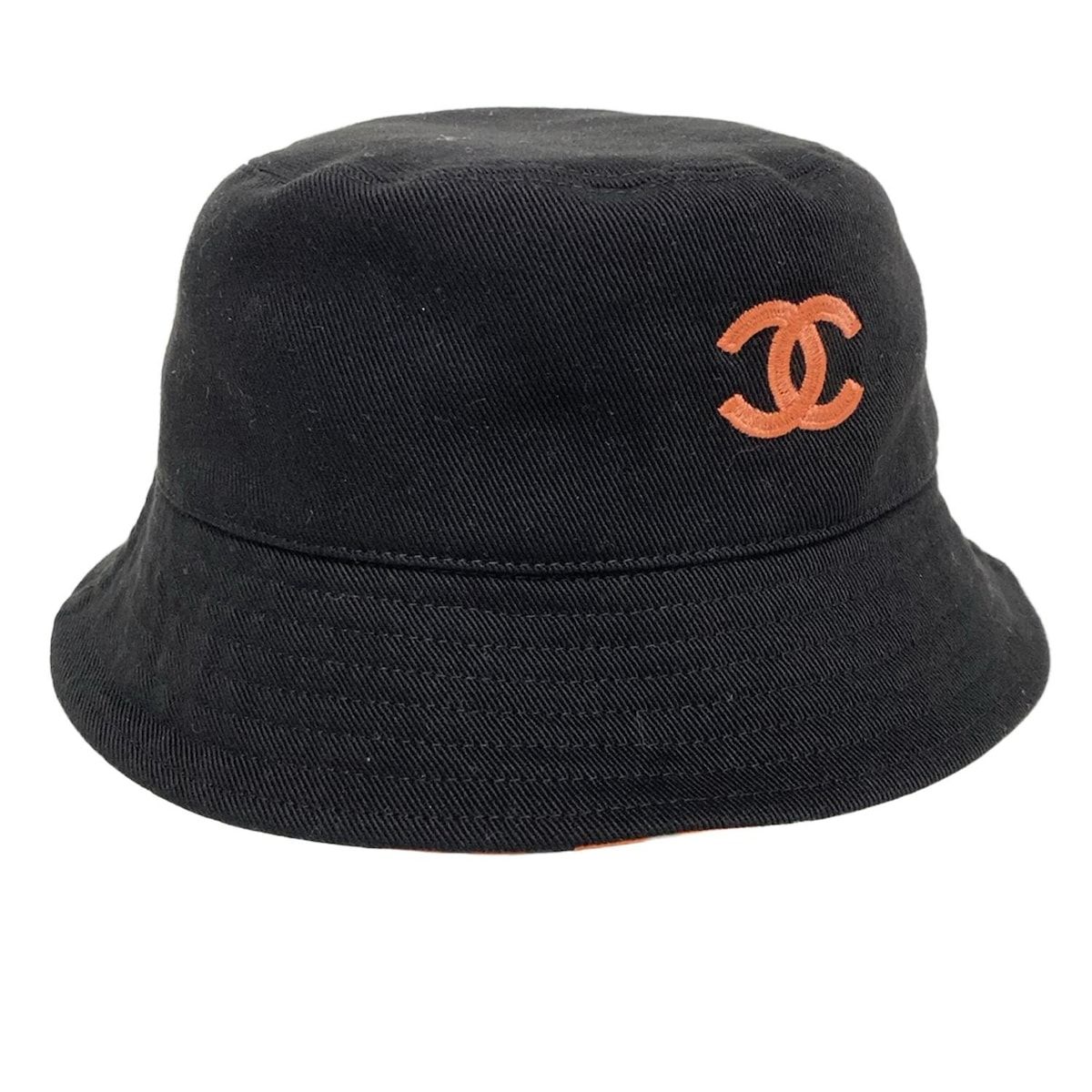 CHANEL シャネル ハット - 黒×オレンジ×マルチ 迷彩柄|リバーシブル|ココマーク コットン