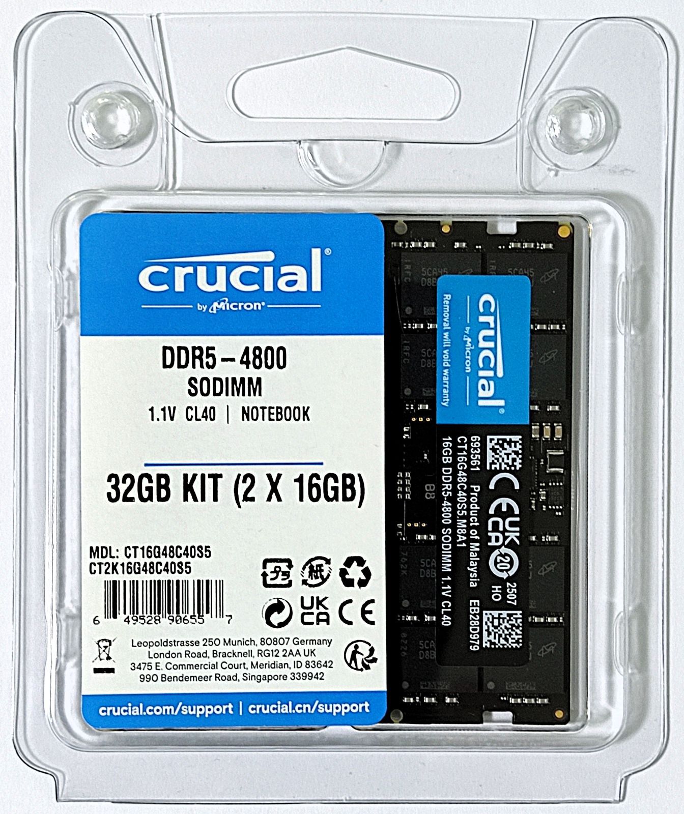 訳あり品 Crucial ノートPC用増設メモリ CT2K16G48C40S5 32GB 16GBx2枚 DDR5 4800MT|s PC5-38400 CL40 SODIMM 262pin