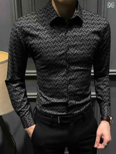 頑張る 2XL 秋冬 コーデ メンズ 服 シンプル ファッション オシャレ 大人 かっこいい 大きいサイズ ストリート 紳士服 長袖 シャツ スリム カジュアル ハイエンド 花柄 通勤ウェア 興奮