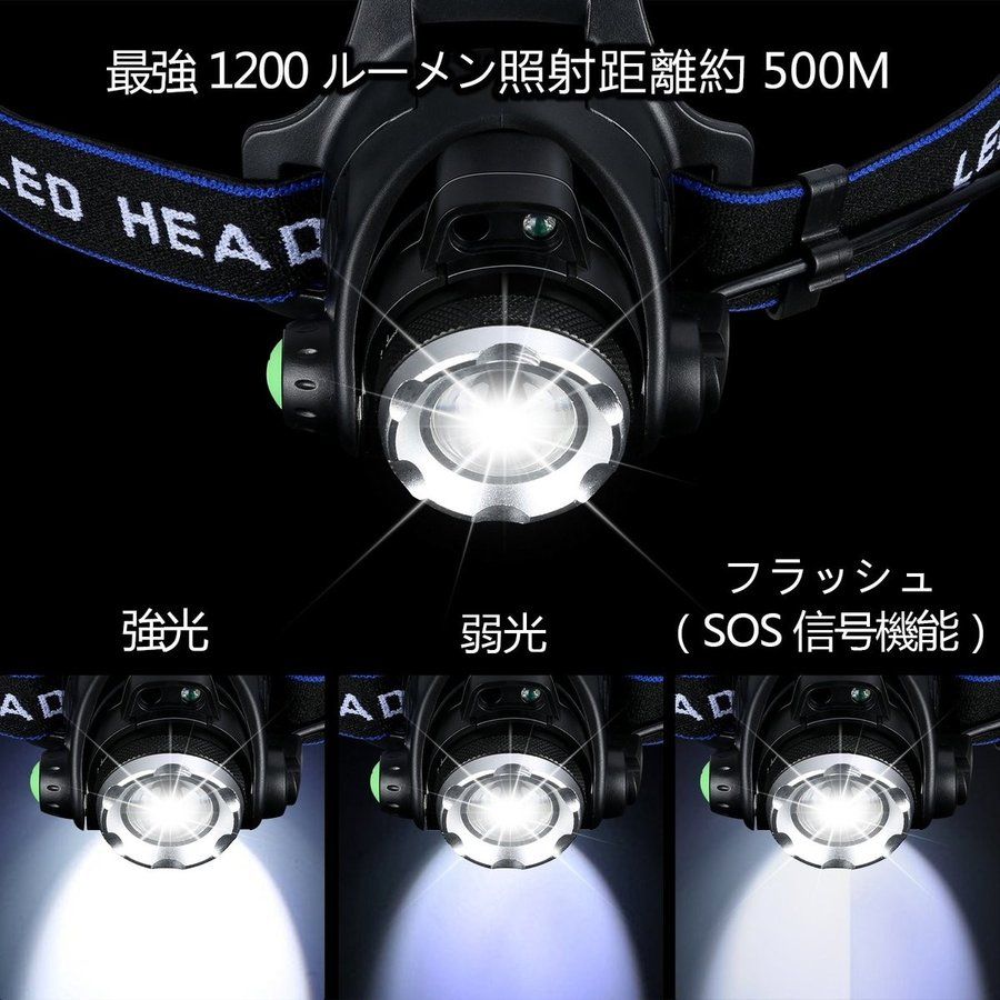 LEDヘッドライト充電式 高輝度 ヘッドランプ LED 明るい1800ルーメン - メルカリ