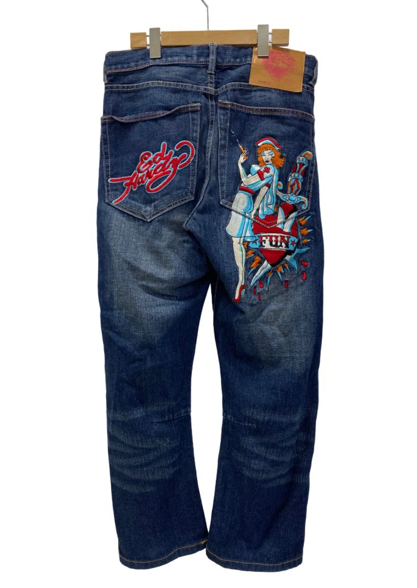 エドハーディー　デニム30 エドハーディー Ed Hardy 刺繍 ジーンズ デニム ブルー 30×32