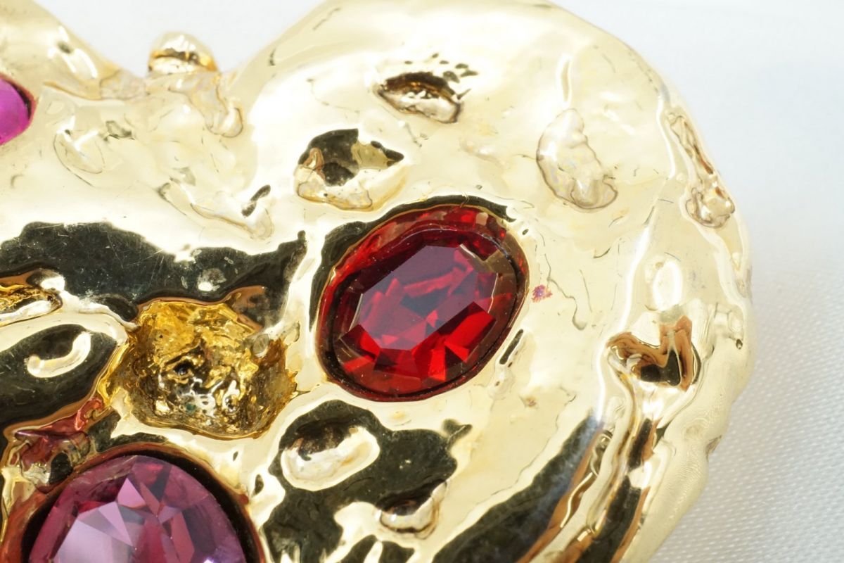 イヴ サンローラン ヴィンテージ ハートブローチ ストーン YSL ジャケット 金 ゴールド Yves Saint Laurent 3941j