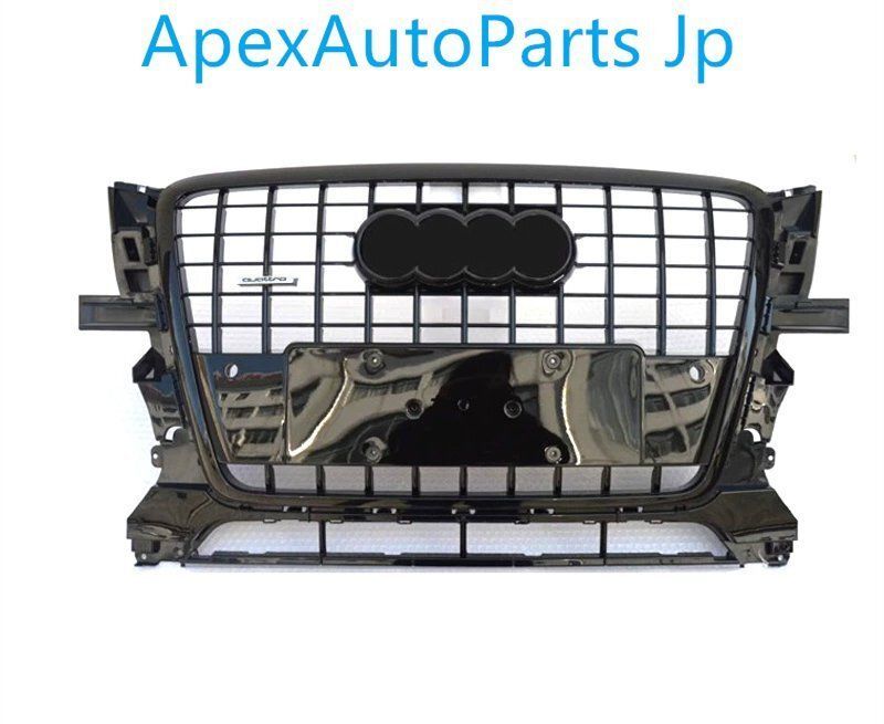 2008-2012 アウディQ5 SQ5スタイル フロントグリル オールブラック スポーツグリルパーツ クーリンググリル エンブレム付き