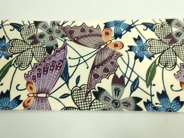 平和屋本店■最高級　城間栄順　本場琉球紅型　塩瀬　九寸名古屋帯　花蝶文　逸品　DZAB0207kh5 平和屋本店□最高級 城間栄順 本場琉球紅型 塩瀬 九寸名古屋帯 花蝶文