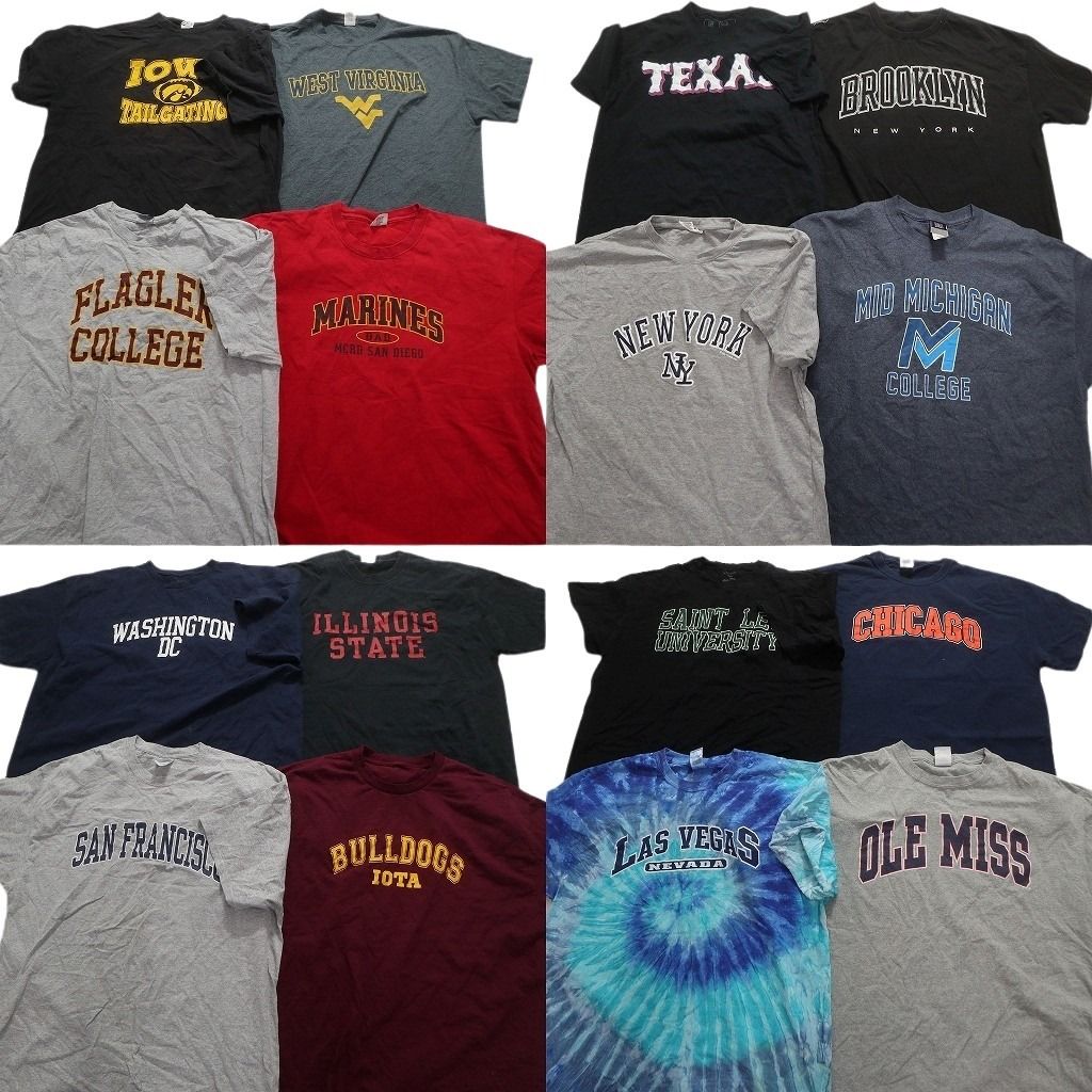 古着卸 まとめ売り カレッジ風 半袖Tシャツ 16枚セット (メンズ XL ) テキサス ブルックリン ニューヨーク シカゴ 中古 古着 MY9291