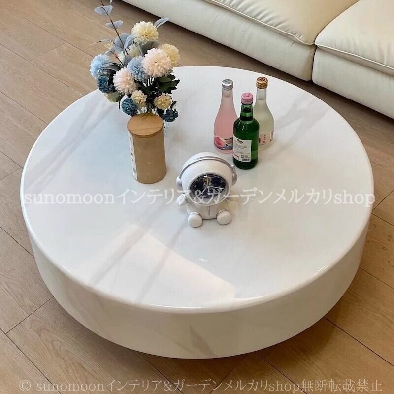 パーティー 円形 センター テーブル 大理石 天板 おしゃれ かわいい ラグジュアリー インテリア ロー 丸 テーブル コーヒーテーブル リビング ダイニング カフェ
