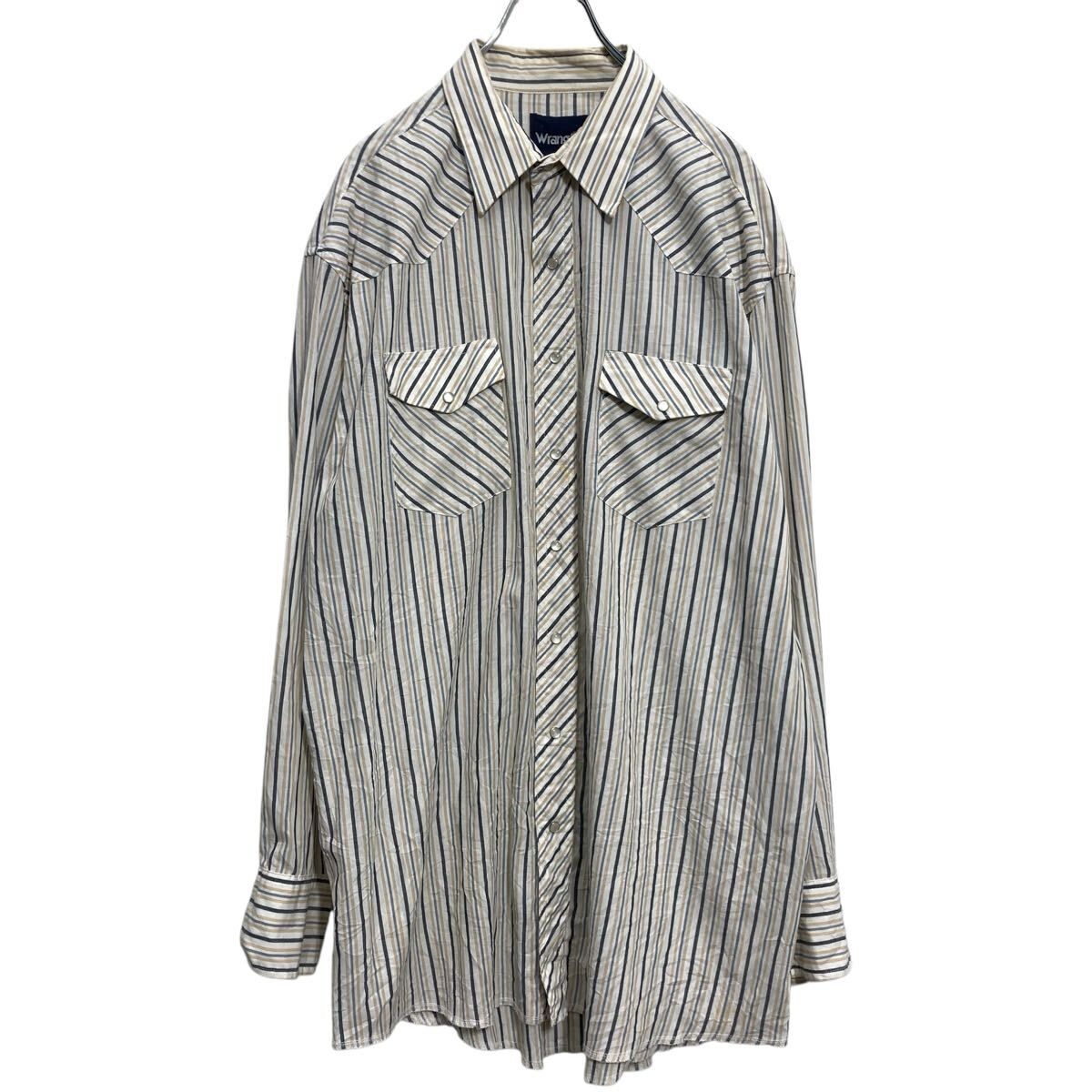 Wrangler ウエスタンシャツ ベージュストライプ USA製 長袖 Wrangler 長袖 ストライプ ウエスタンシャツ 2XL～ ホワイト ベージュ