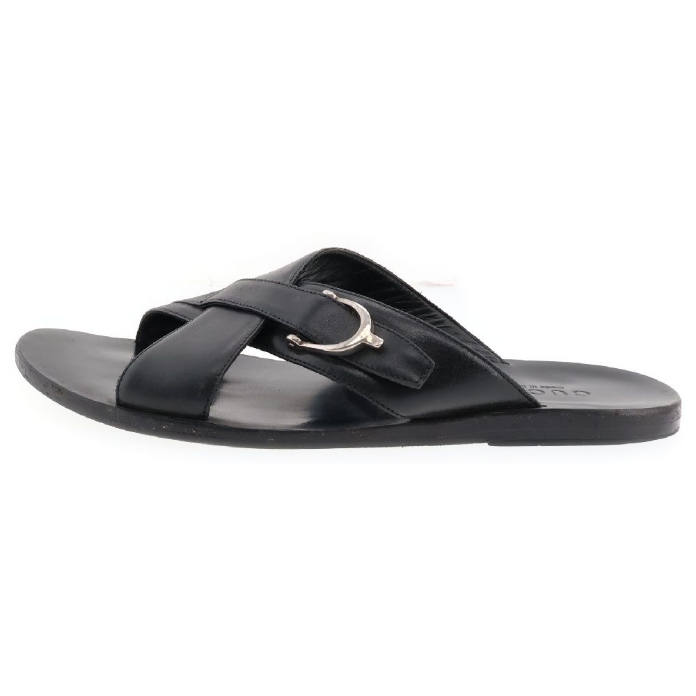 GUCCI ブラックレザーサンダル GUCCI - GUCCI グッチ レザー フラット サンダル ブラック系