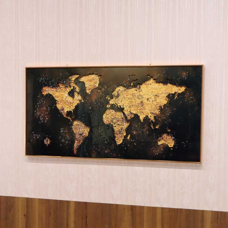 アートフレーム WOLRD 世界地図 水晶絵 アートパネル ウォールデコ モダン クラシック ブルックリン アンティーク