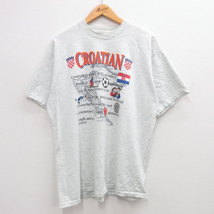 XL/古着 フルーツオブザルーム 半袖 ビンテージ Tシャツ メンズ 00s クロアチア サッカー クルーネック 薄グレー 霜降り 24apr04 中古