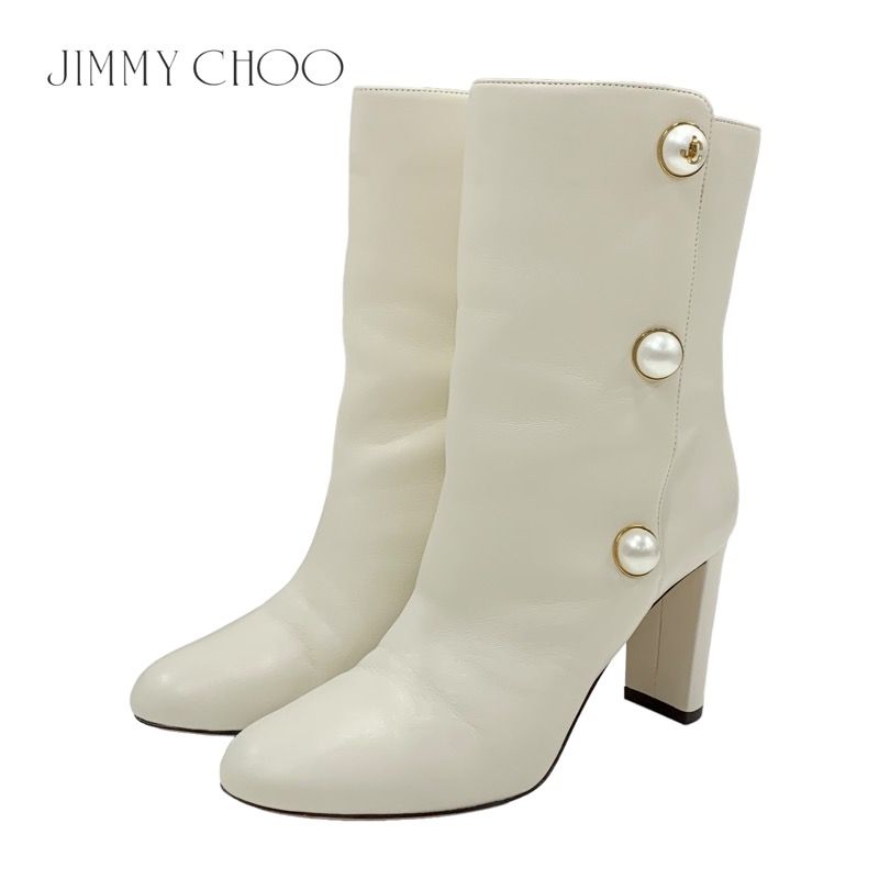 ジミーチュウ JIMMY CHOO RINA 85 ブーツ ショートブーツ 靴 シューズ パール レザー アイボリー - メルカリ