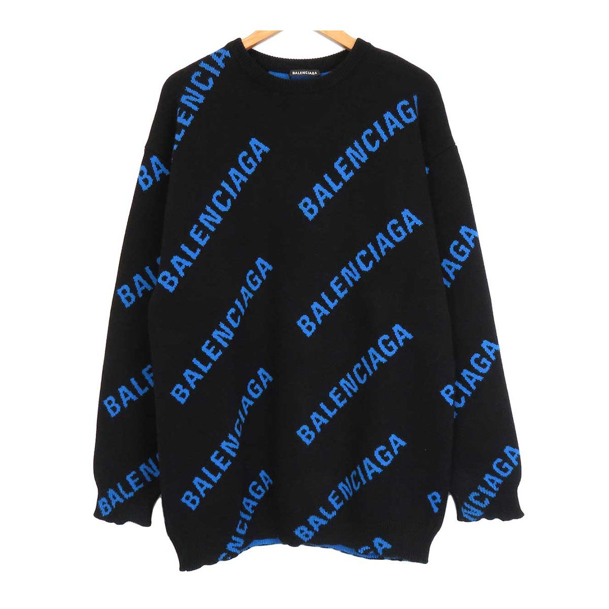 バレンシアガ ロゴ 総柄 ニット セーター 625970 メンズ ブラック ブルー BALENCIAGA【中古】 【アパレル・小物】