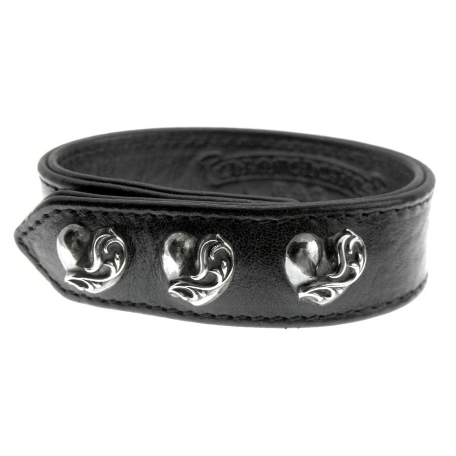 クロムハーツ CHROME HEARTS 【 3BTN 2SNP 】 3ボタン 2スナップ ハート ボール レザー ブレスレット　35931