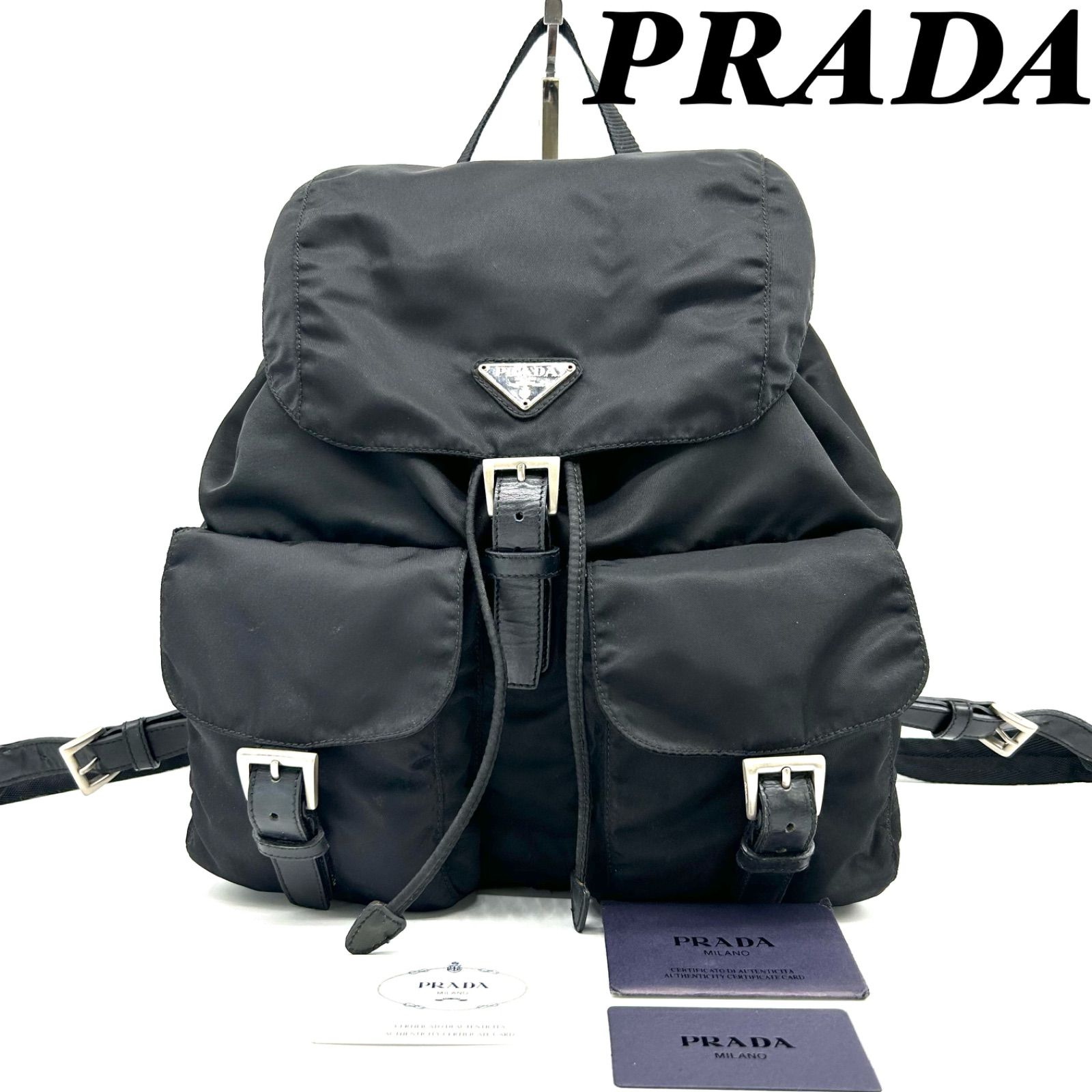 PRADA プラダ 巾着リュック 三角プレート テスート 白タグあり 黒