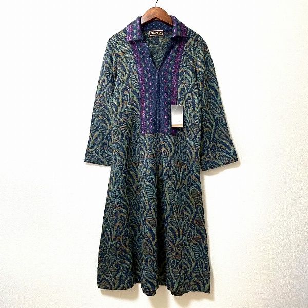 wnc サイトウトヨコ 斉藤都世子 ワンピース 紺 緑 紫 ニット 柄 ジップ