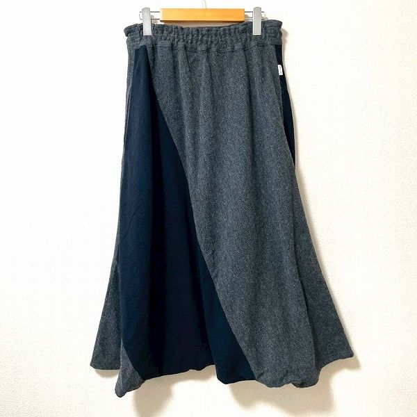 wnc ソウソウ SOUSOU パンツ M グレー 濃紺 麻混 サルエルパンツ 切替 バイ 紐付き レディース 955779