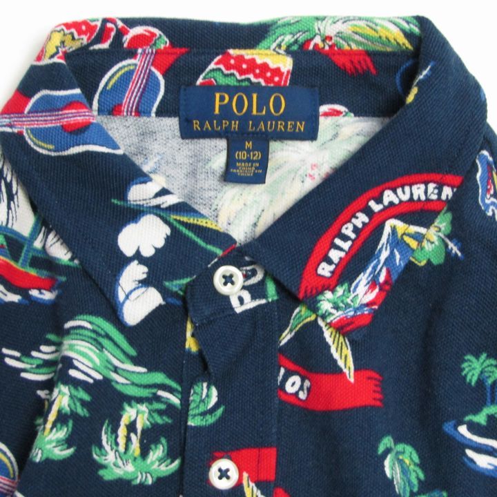 ポロ・ラルフローレン 半袖ポロシャツ トップス 総柄 ハワイアン キッズ 男の子用 M(10-12)サイズ ネイビー POLO RALPH LAUREN 【中古】