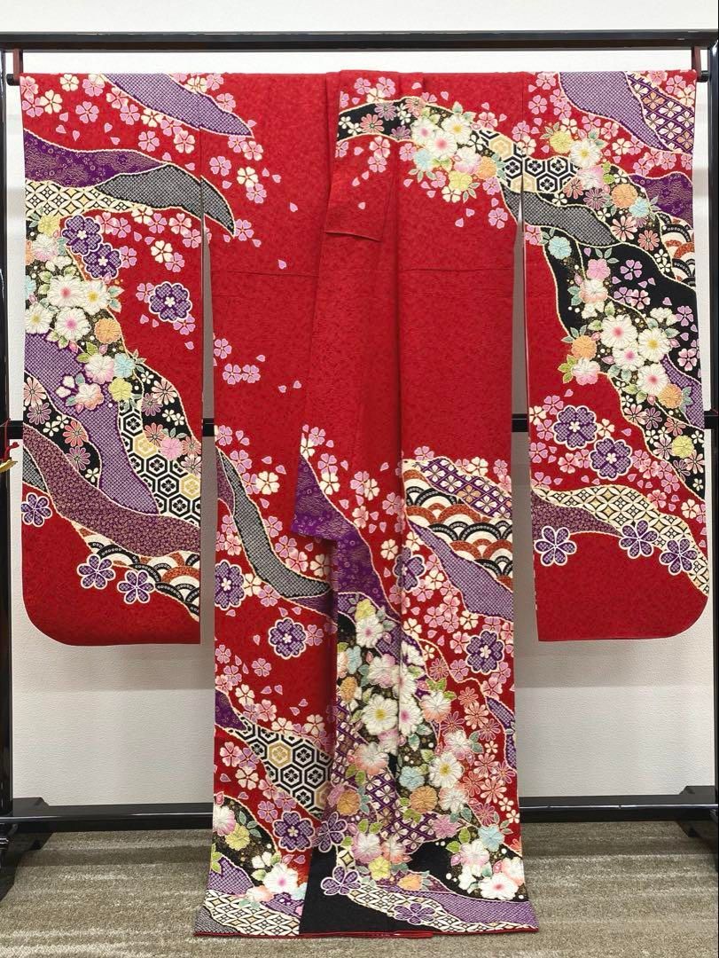 振袖 桐屋 翠山工房 絞り 銀通し 辻が花 身丈173cm 撥水加工済 翠山工房・桐屋【特選本手加工友禅絞り振袖◇辻ヶ花】銀通し 水色 青