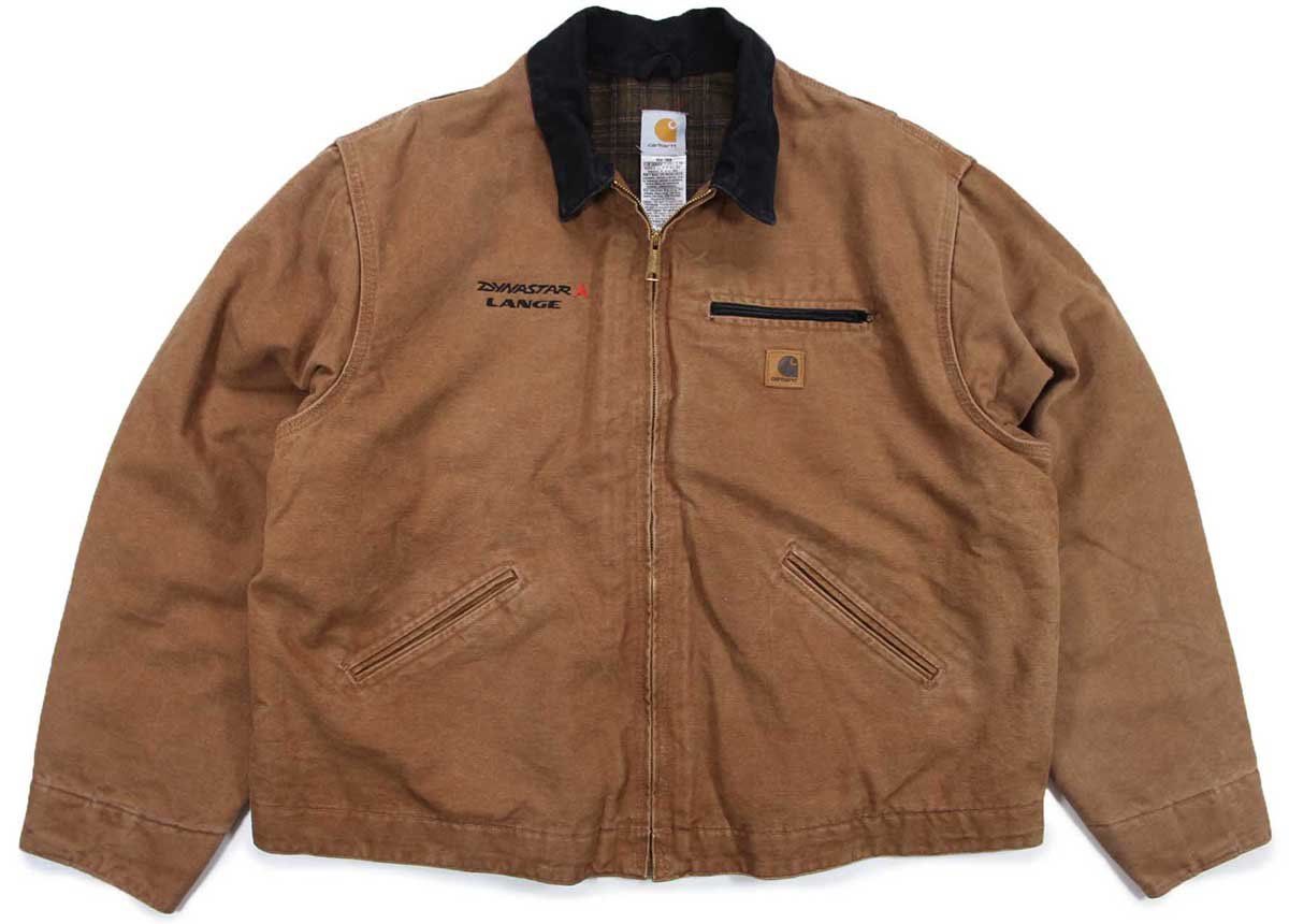 00s carharttカーハート DYNASTAR LANGE 刺繍 ブランケットライナー ダック地 デトロイトジャケット 茶 2XL-R 特大 ワーク ビッグサイズ