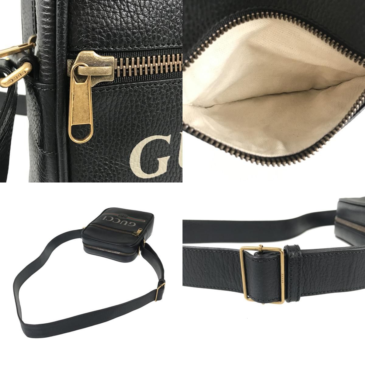 グッチ GUCCI ロゴプリント 523591 レザー ショルダーバッグ mo【中古