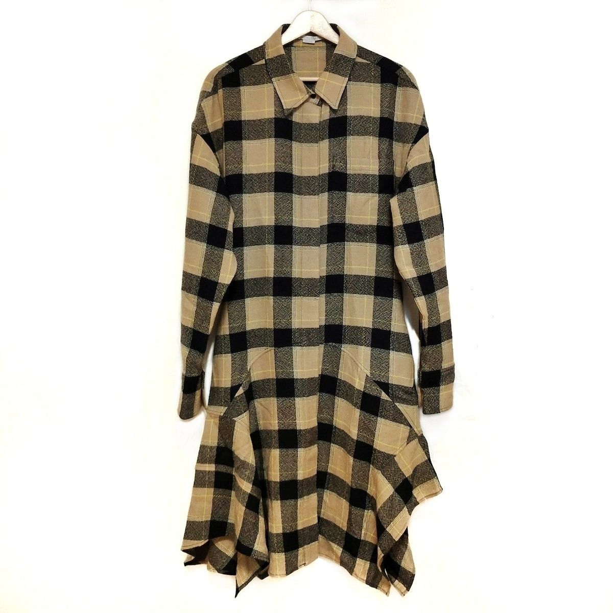 ステラマッカートニー ワンピース サイズ42 XL レディース - ベージュ×黒×イエロー 長袖|ロング|チェック柄|シャツワンピ