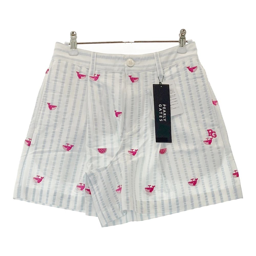 サイズ 0 PEARLY GATES パーリーゲイツ 055-1234708 ストレッチ キュロットパンツ ストライプ 総柄 ホワイト系 240101532670 ゴルフウェア レディース ストスト