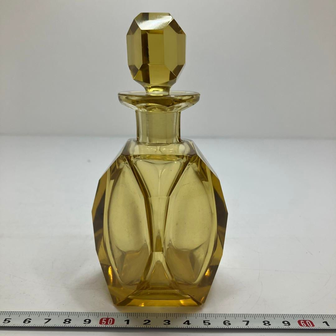 アンティーク　フランス製　ハンドカット　アンバーデキャンタ　東金6-0212② アンティーク フランス製 ハンドカット アンバーデキャンタ 東金