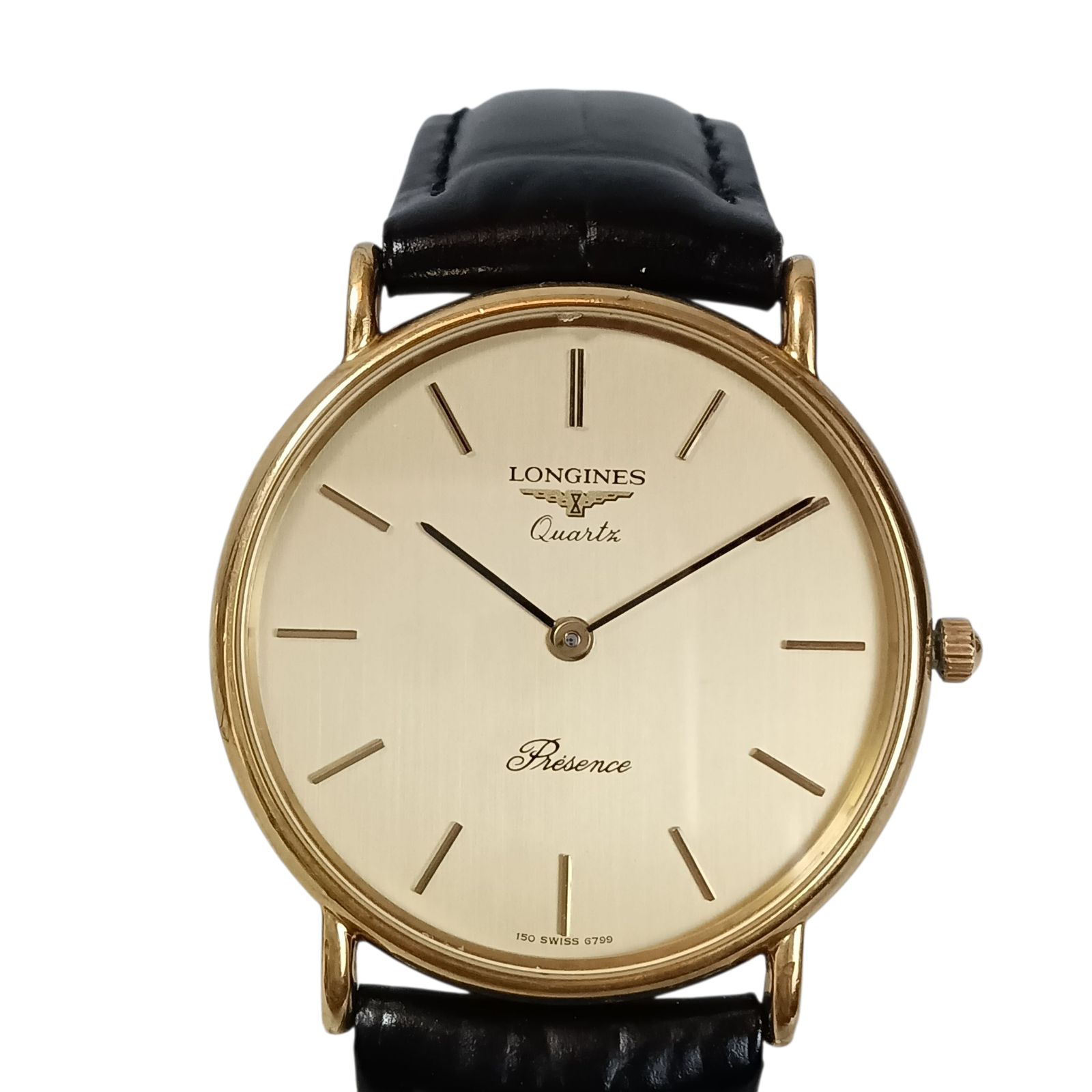 稼働 1012-1 LONGINES presence ロンジン プレザンス メンズ腕時計 クオーツ ゴールド文字盤