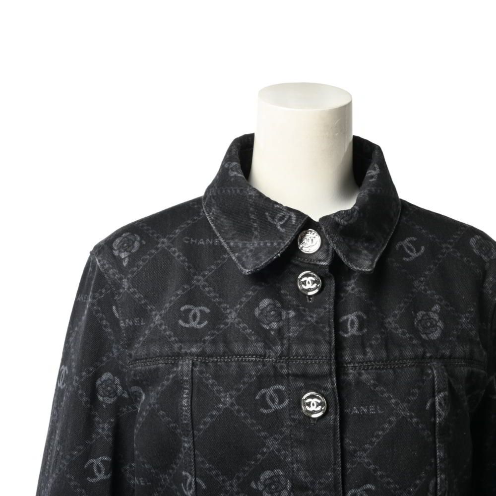 【美品】CHANEL ココマーク カメリカ ロゴプリント ジャケット CHANEL P75260V66954 ココマーク カメリア プリント デニム