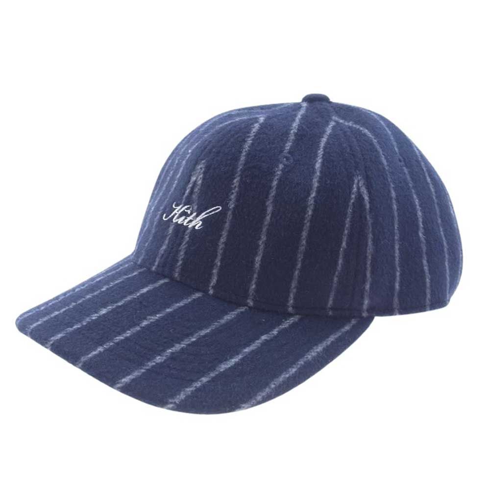 キス KITH キャップ ウール シャギー  牛革 ストライプ 6パネル キャップ 帽子 ネイビー系【中古】
