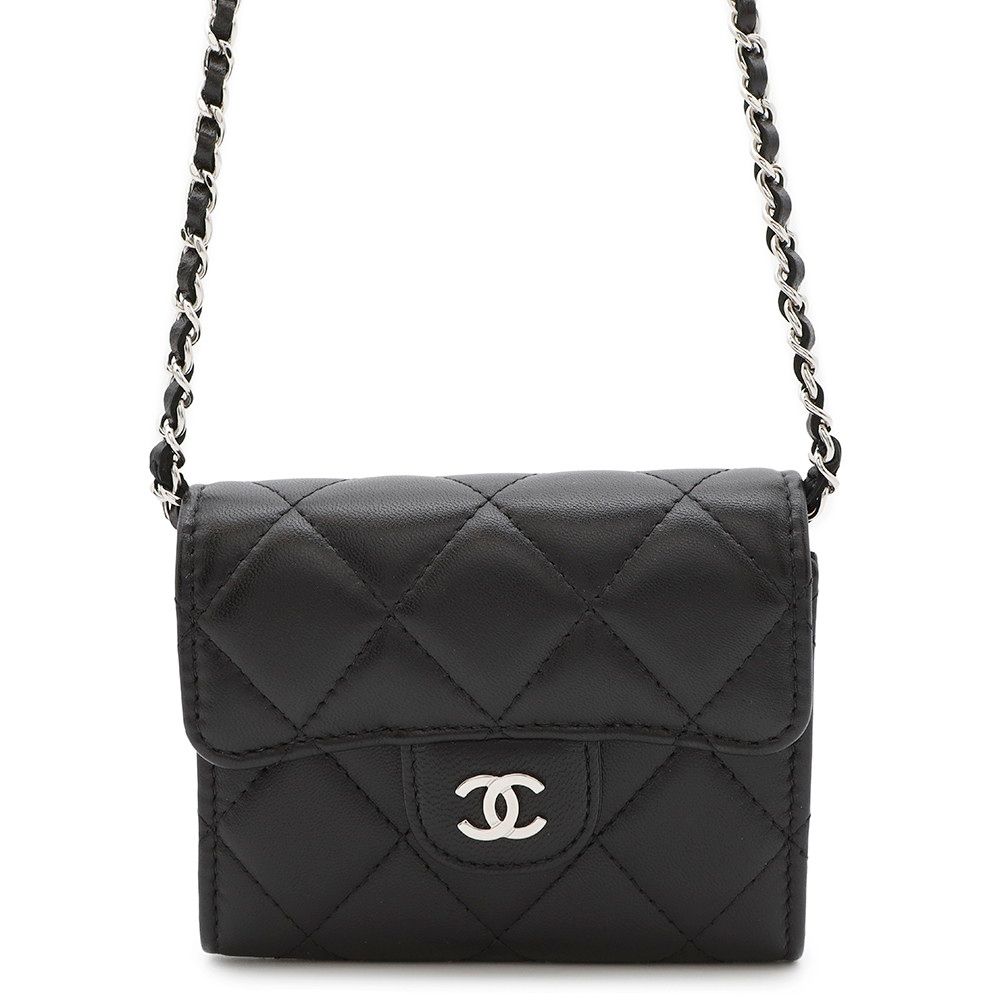 シャネル ミニチェーンウォレット カードケース マトラッセ ココマーク ラムスキン AP0238 CHANEL 財布 黒