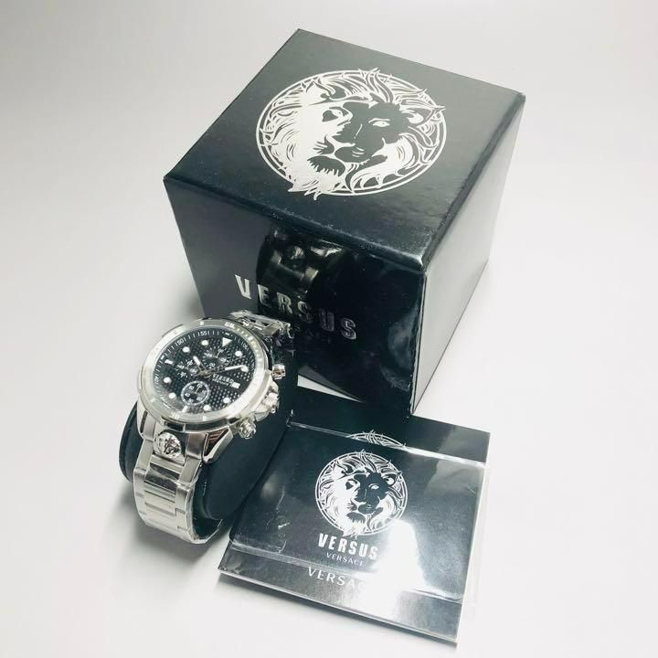 新品】ヴェルサーチ 定価4.5 シルバー ブラック メンズ腕時計-