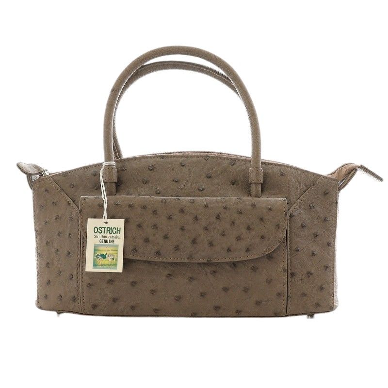 □GENUINE OSTRICH ハンドバッグ ブラウン オーストリッチ未使用