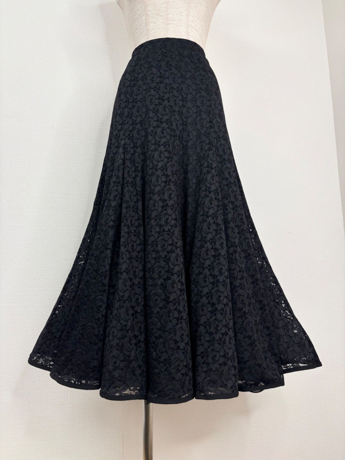 《新品》社交ダンス　ブラックレース　裏地裾オーガンジーフレアフリル　スカート　衣装　︎