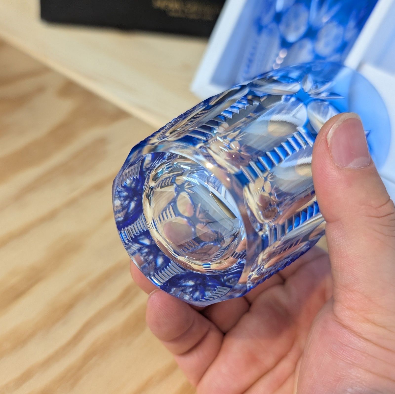 HOYA クリスタルグラス 5個セット ブルー 色破せ切子 高級 タンブラー