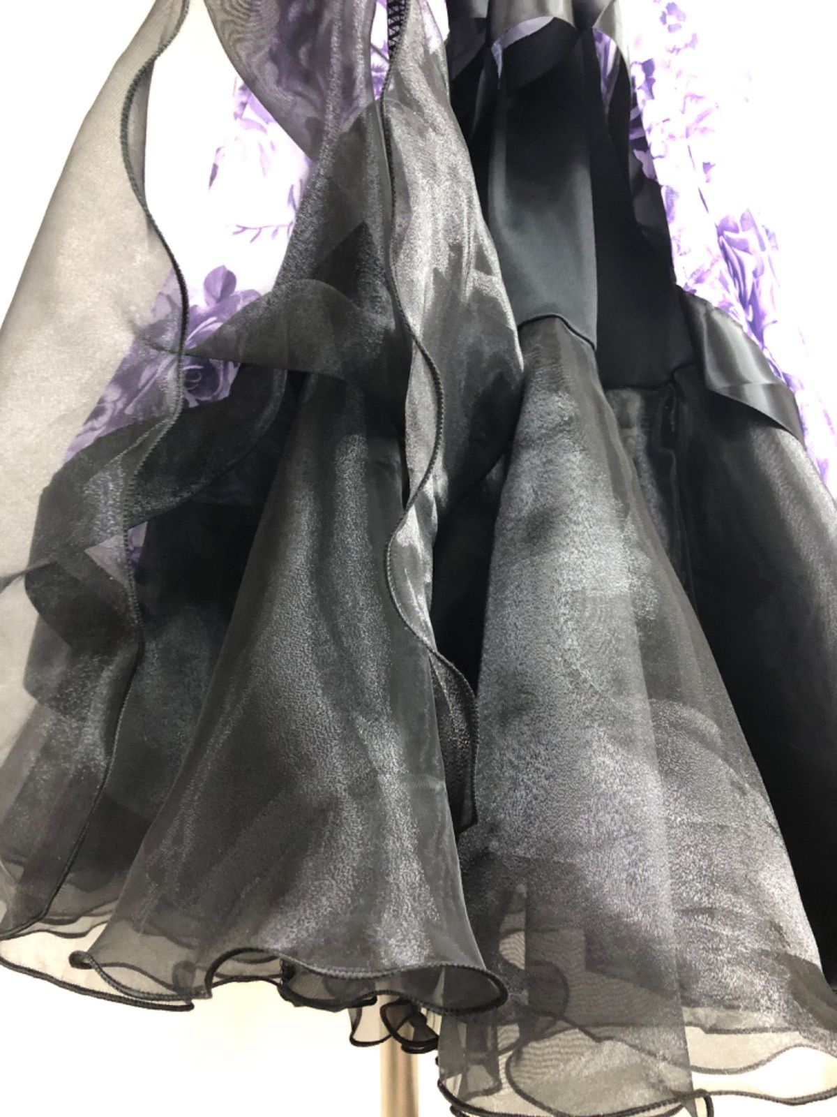 社交ダンス　サテンテープ&オーガンジーフリルセットアップ服 新品》社交ダンス ウエストポイント オーガンジー セットアップ