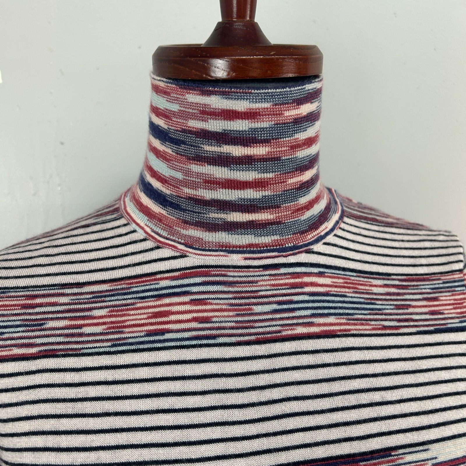MISSONI - MISSONI(ミッソーニ) 長袖セーター サイズ46 L レディース美品 - 黒×白 タートルネック/カシミヤ/ボーダー の通販｜ラクマ