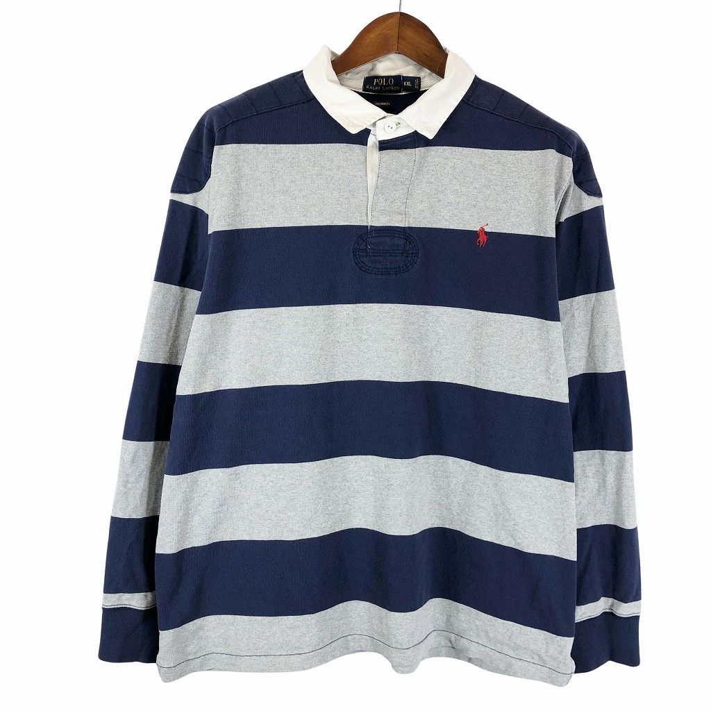 ラガーシャツ ボーダー ネイビー ラルフローレン 2XL メンズ USA古着 Ralph Lauren】ラルフローレン ラガーシャツ ボーダー ネイビー