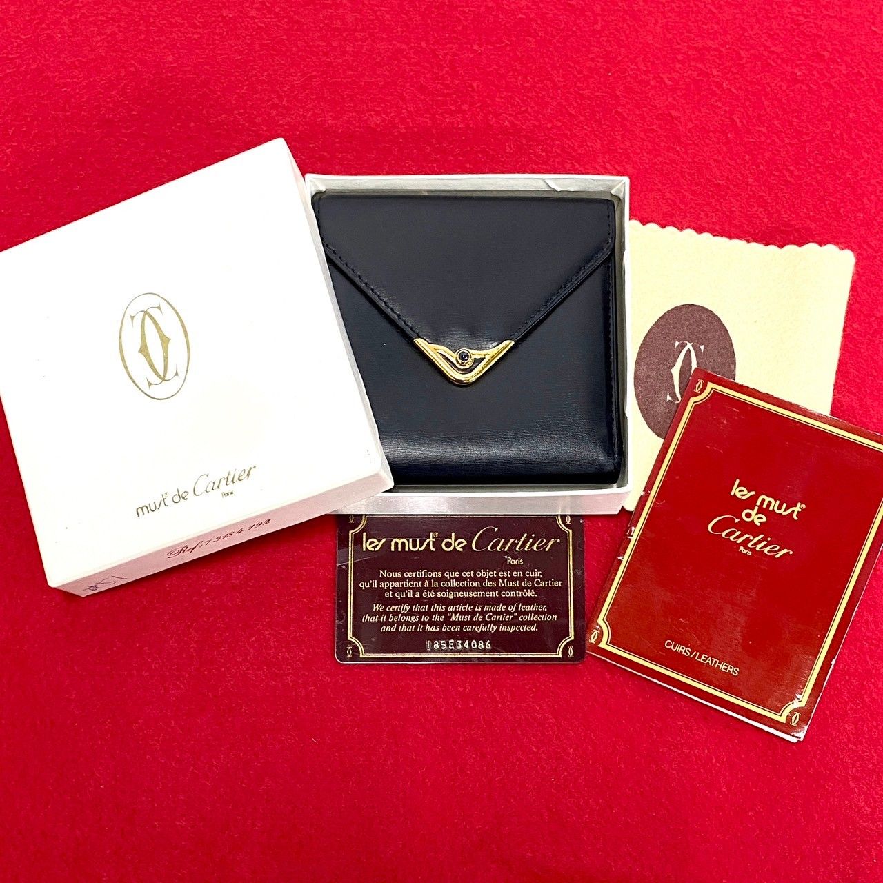 極 美品 希少品 箱付き CARTIER カルティエ サファイアライン レザー 
