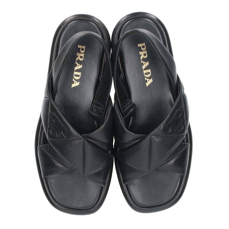 PRADA 　キルトナッパレザー 　フラットフォーム　サンダル　箱付き　36 プラダキルトナッパーレザーフラットフォームサンダル 36