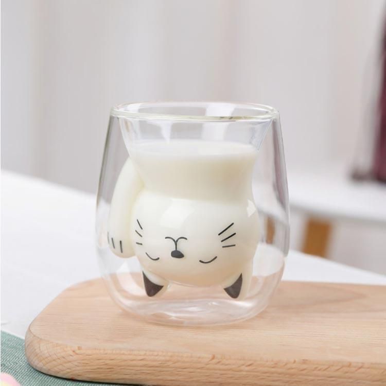 3個セット！ダブルウォールグラス かわいい カップ 250ML ねこ