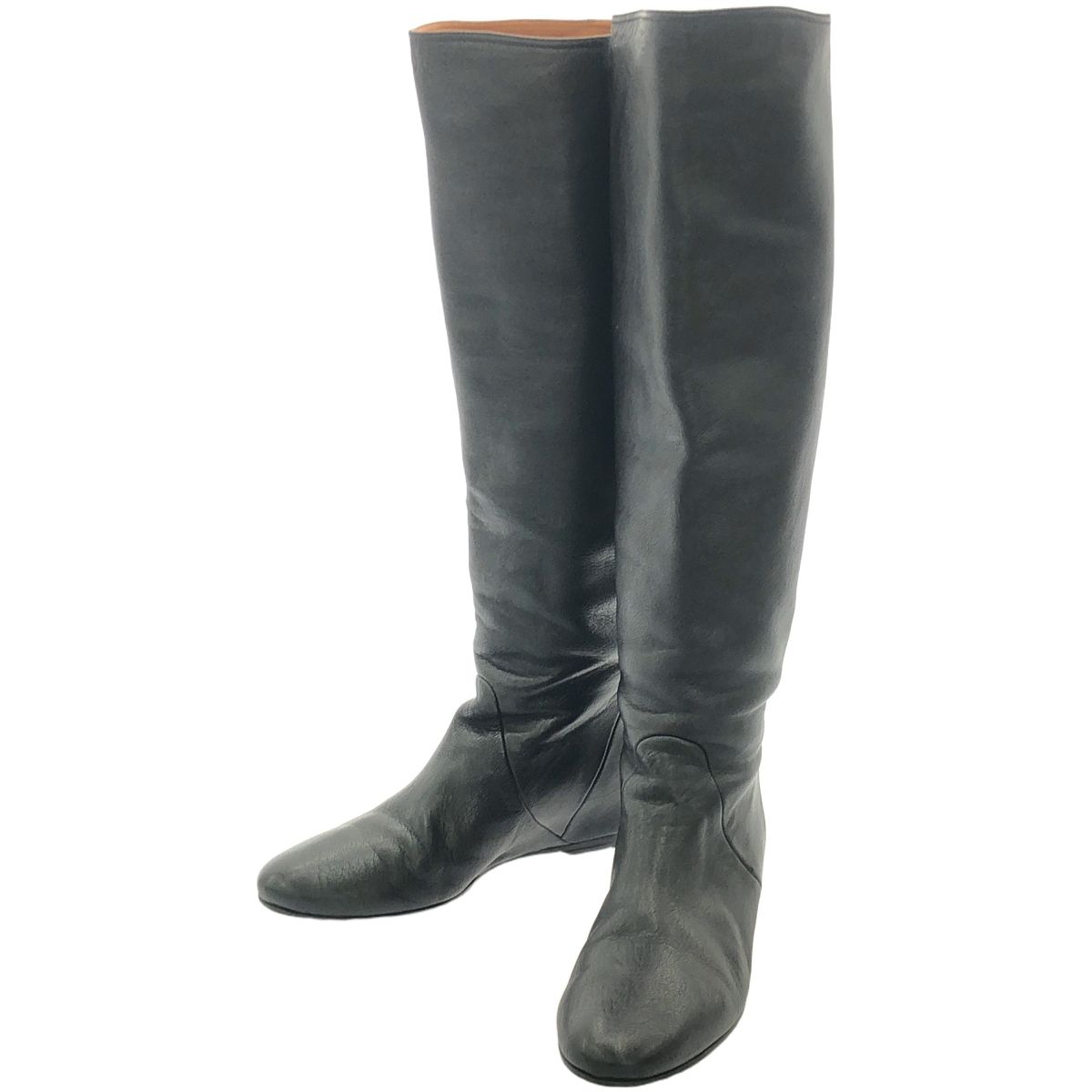 LANVINブラックレザー ロングブーツ フラットヒール中古品SizeL美品 LANVINブラックレザー ロングブーツ フラットヒール中古品SizeL美品