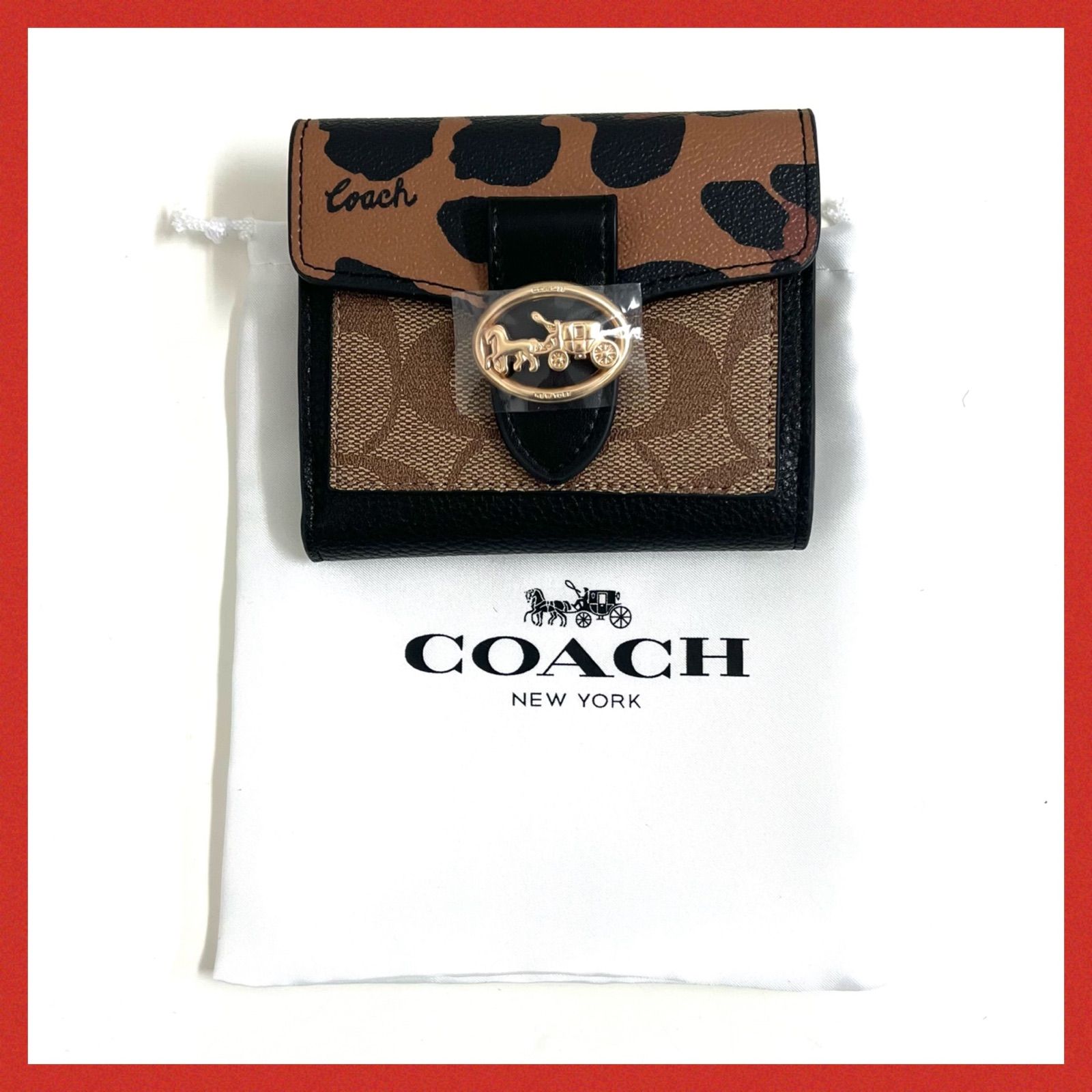 付属品完備☆新品同様❗️COACH コーチ シグネチャーレオパード 二 