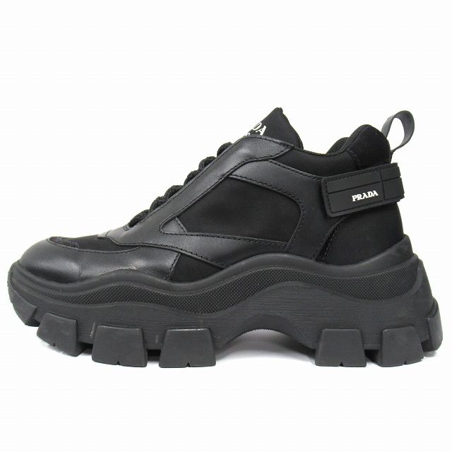 Pradaプラダ黒ブラック革靴プラットシューズ