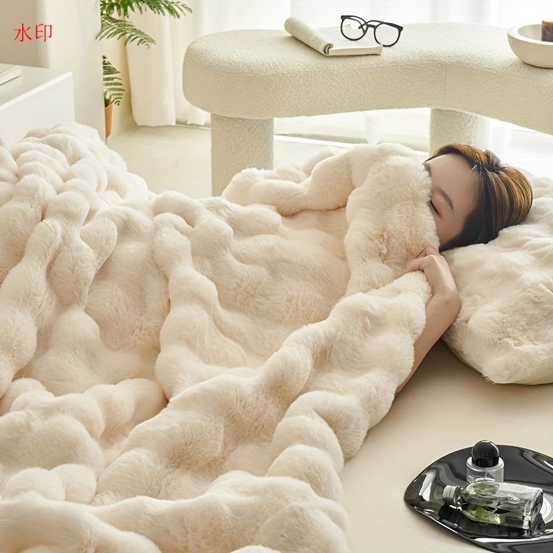毛布 ふわとろ もこもこ ブランケット サイズ200×230cm 両面フェイクラビットフリースブランケット 寝室 ゲストルーム ソファ ひざ掛け 掛け毛布 ラグジュアリー おしゃれ あったか 暖かい ベージュ ミルクコーヒー ダークグレー ピンク 4色展開