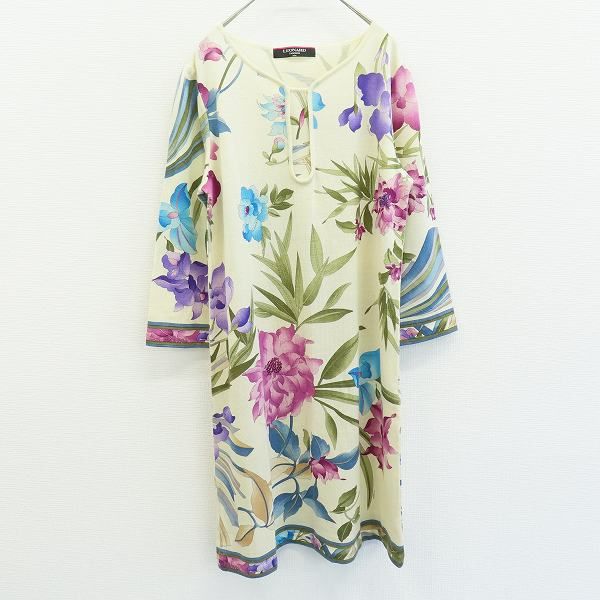 LEONARDSPORTS 花柄 七分袖 ワンピース サイズ42 レオナール LEONARD ワンピース ニット ロング 花柄 総柄 七分袖