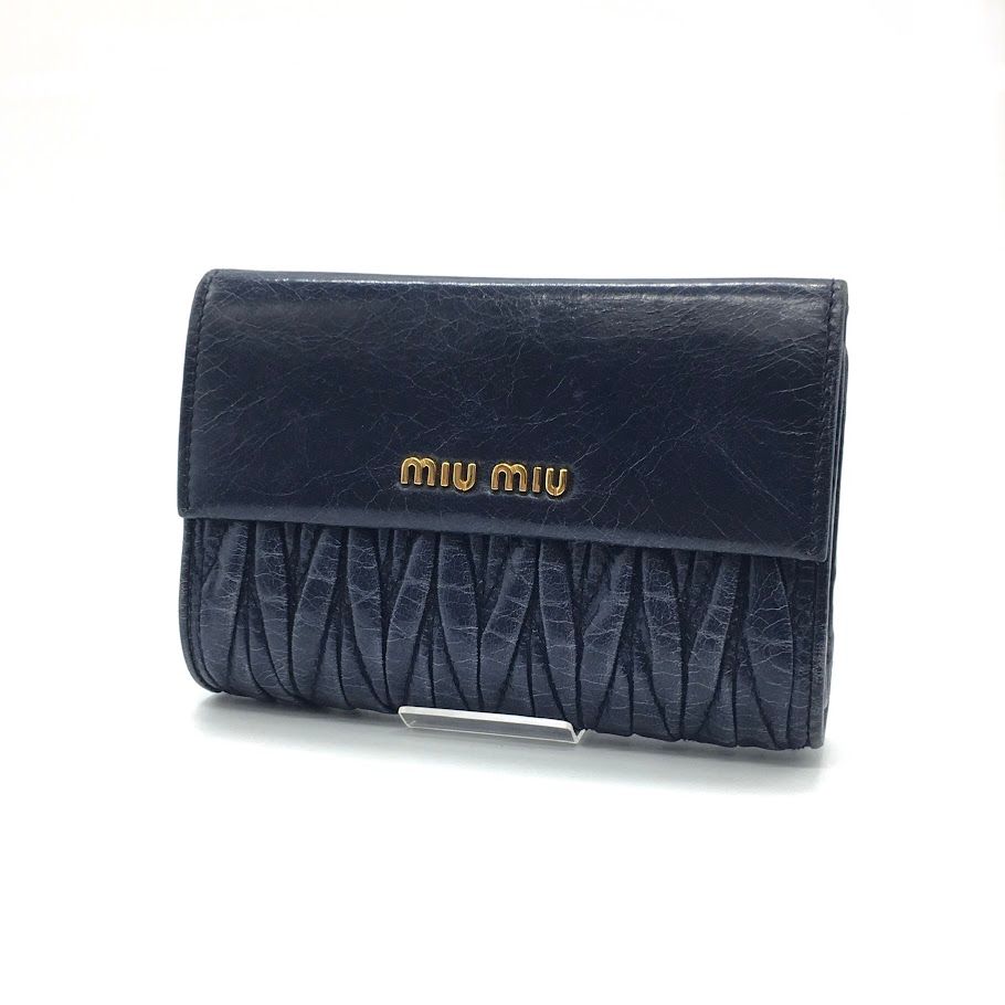 miu miu マテラッセ ネイビー MIU MIU マテラッセ ハンドバッグ ネイビー ゴールド レザー