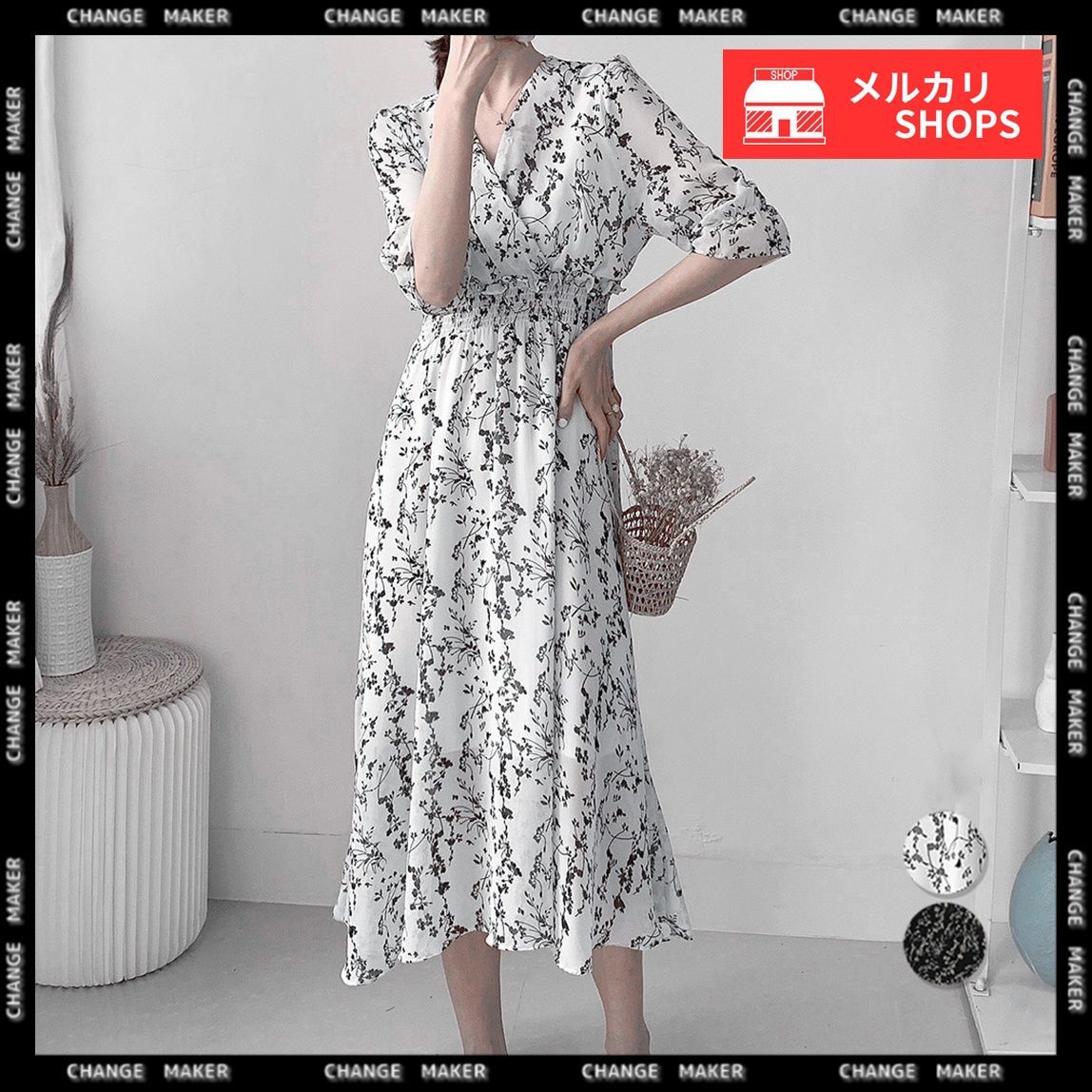 ワンピース 夏 きれいめ 春 カジュアル フレア 半袖 リゾート 花柄 フレアワンピース春夏カシュクール風 レディース 上品 V